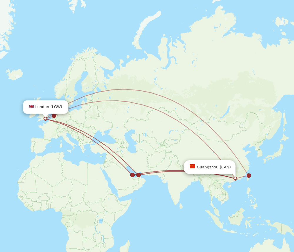 LGW-CAN flight routes