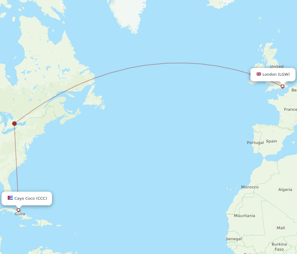 LGW to CCC flights and routes map