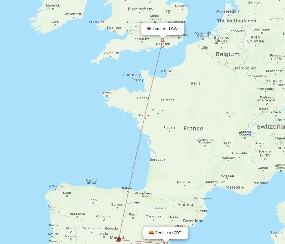 LGW-CDT flight routes