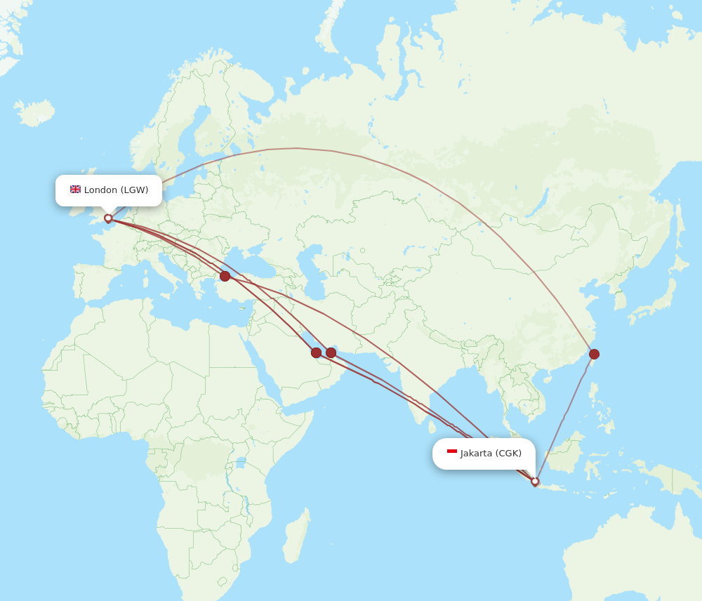 LGW to CGK flights and routes map
