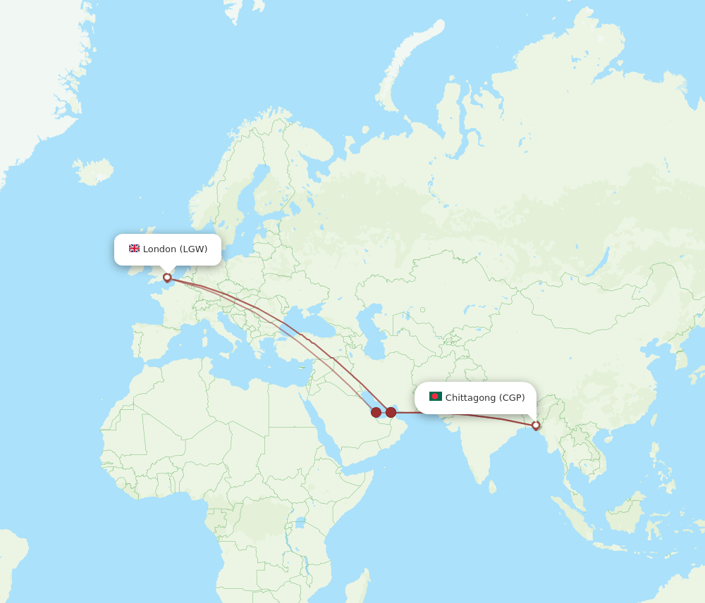 LGW to CGP flights and routes map