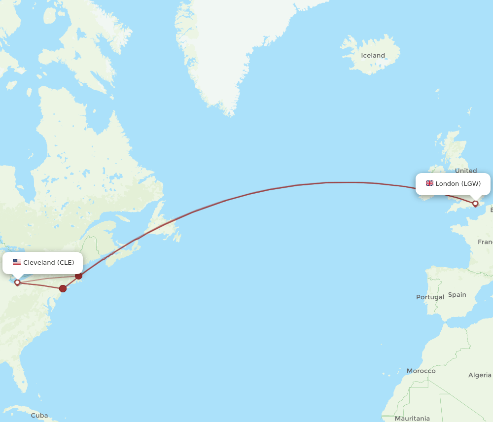 LGW to CLE flights and routes map