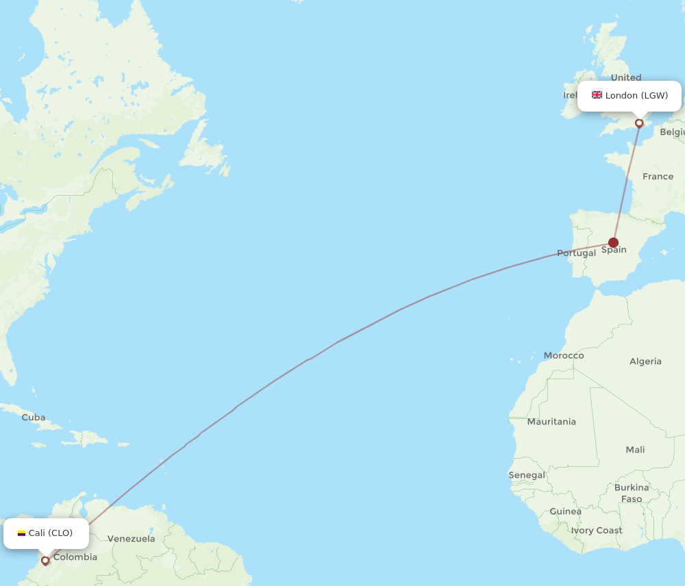 LGW-CLO flight routes