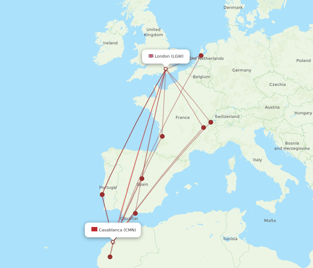 LGW-CMN flight routes