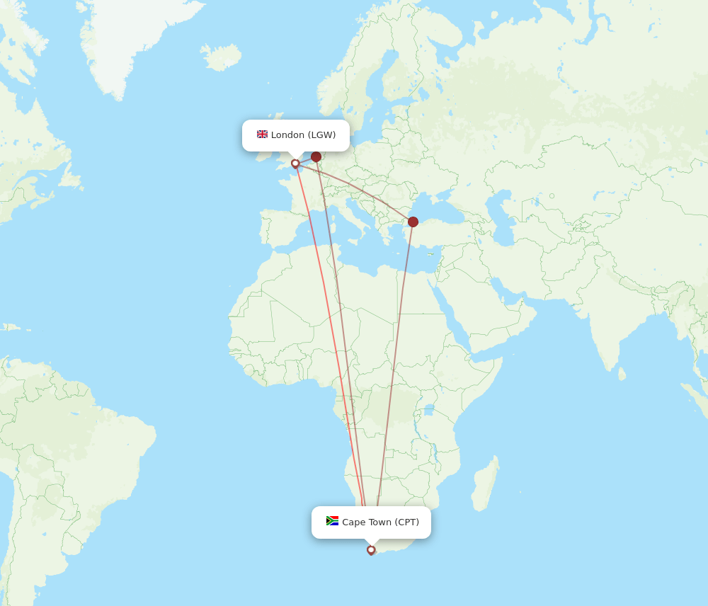 LGW-CPT flight routes