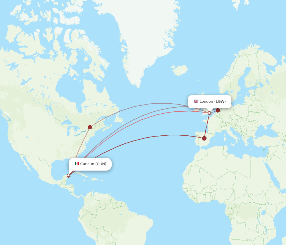LGW-CUN flight routes