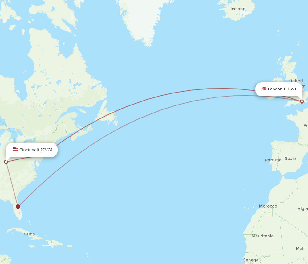 LGW-CVG flight routes