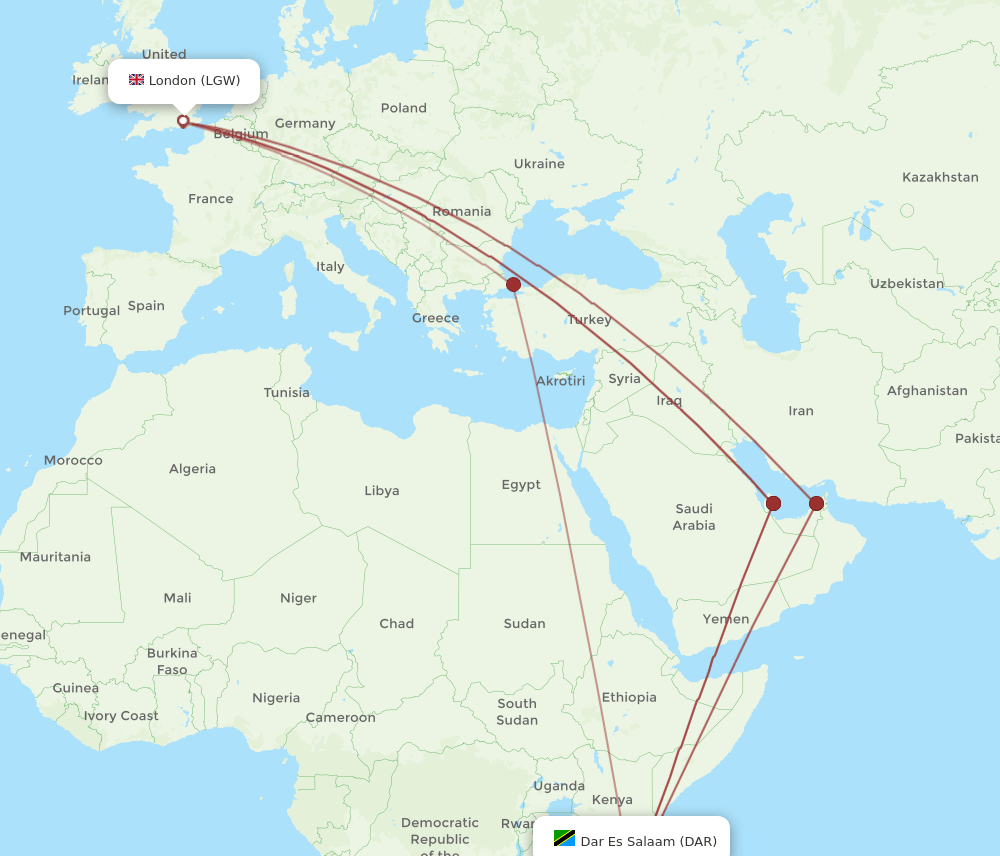 LGW-DAR flight routes