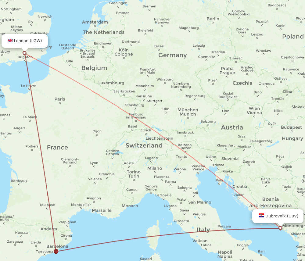 LGW-DBV flight routes