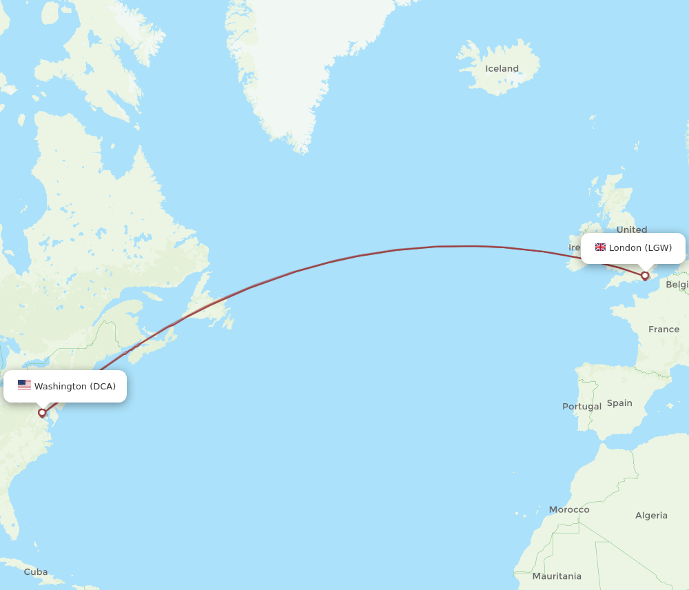 LGW to DCA flights and routes map