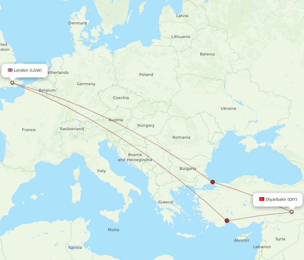 LGW-DIY flight routes