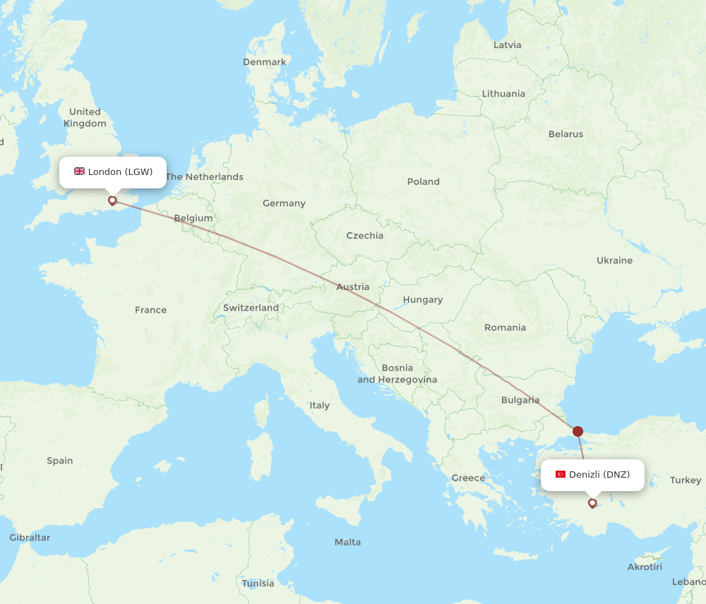 LGW-DNZ flight routes