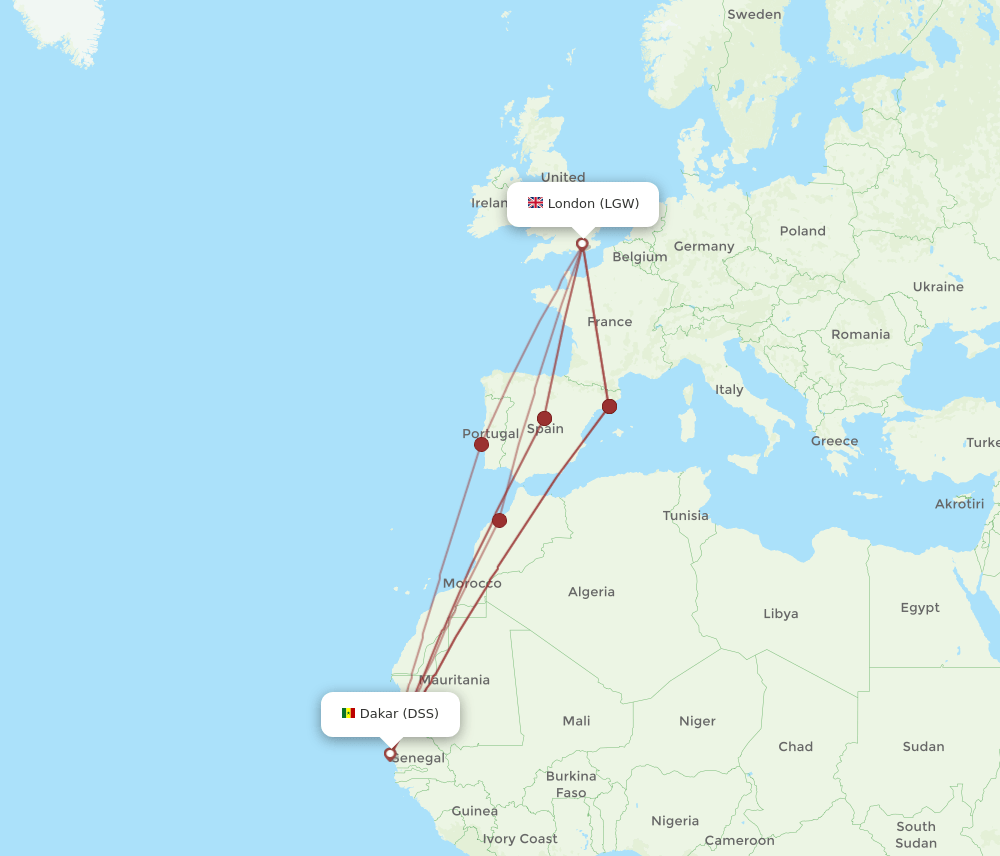 LGW-DSS flight routes