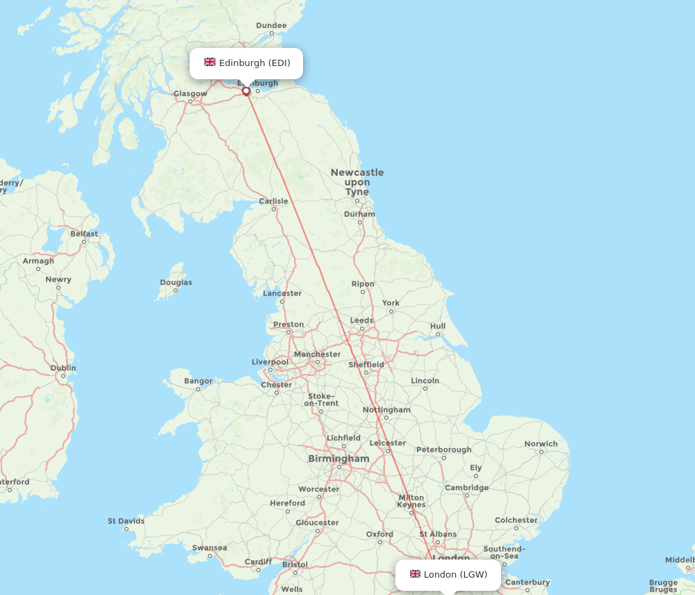 London - Edinburgh route map and flight paths