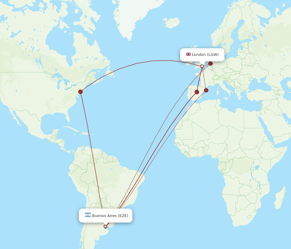 LGW to EZE flights and routes map
