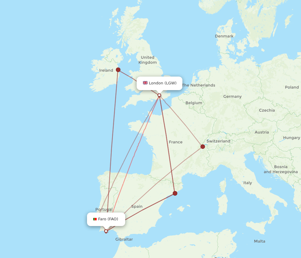 LGW to FAO flights and routes map