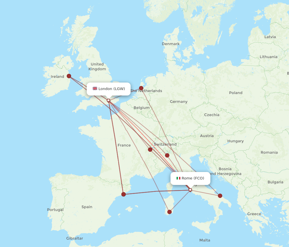 LGW-FCO flight routes
