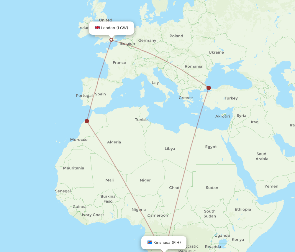 LGW-FIH flight routes
