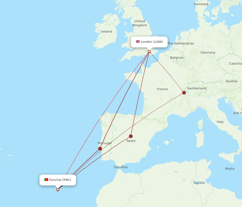 LGW-FNC flight routes