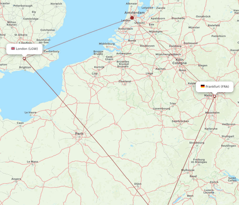 London - Frankfurt route map and flight paths