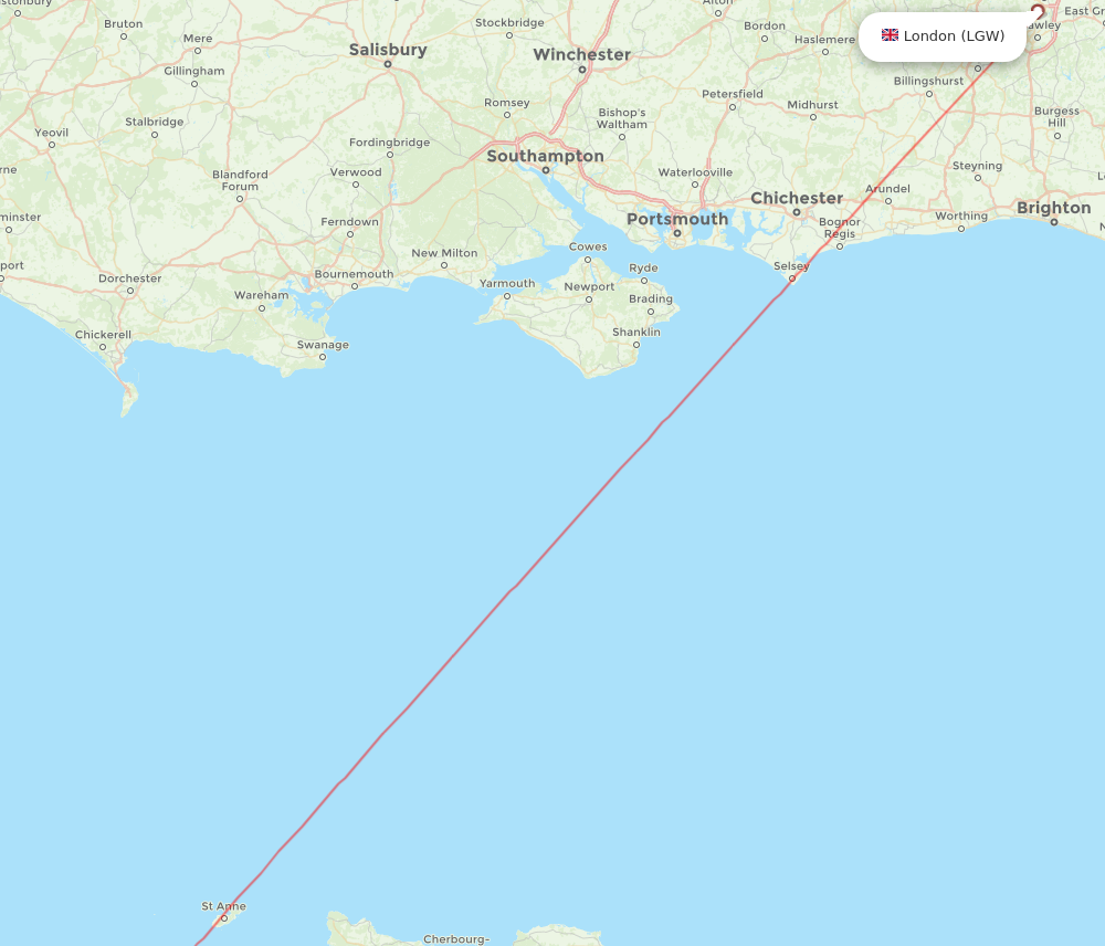 LGW to GCI flights and routes map
