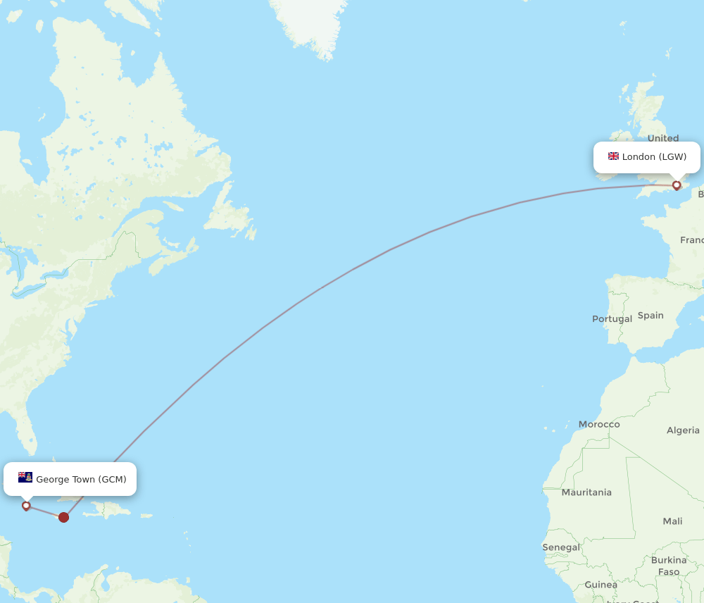 LGW-GCM flight routes
