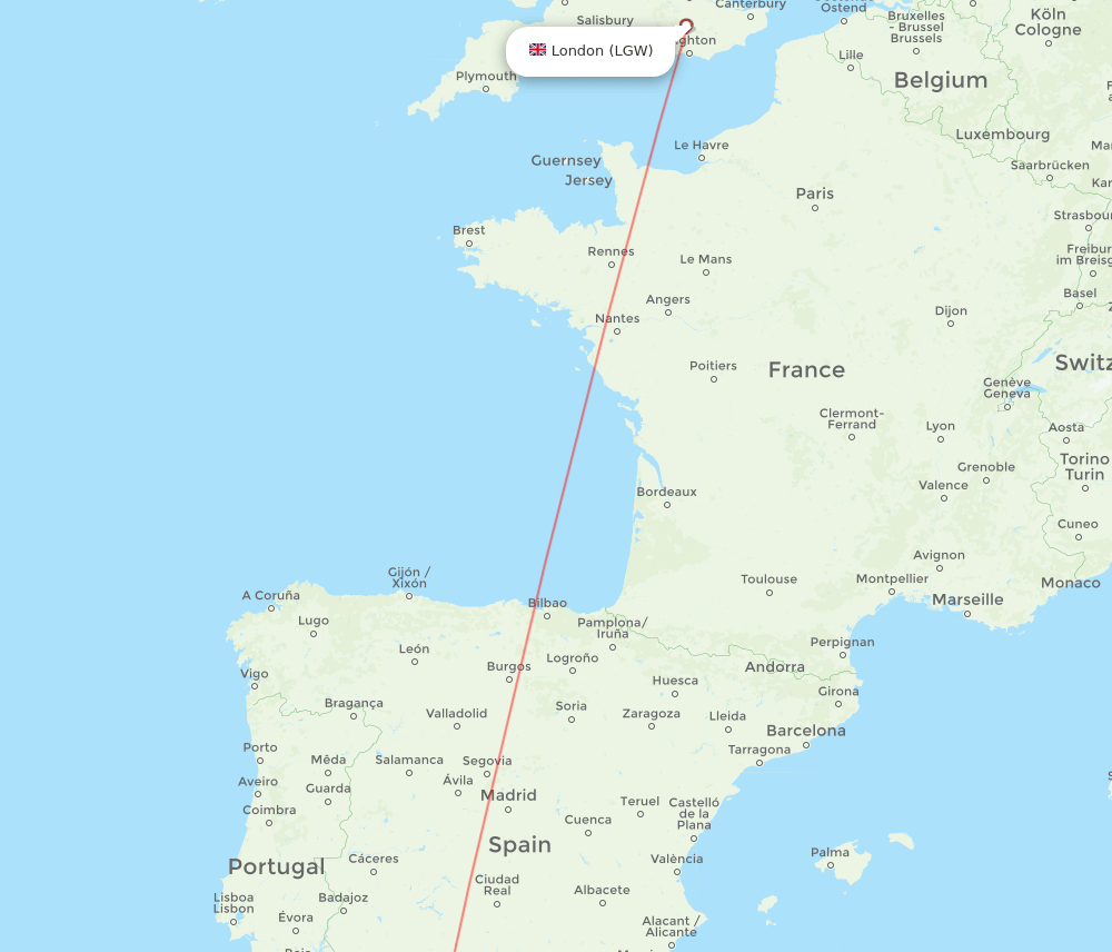 London - Gibraltar route map and flight paths