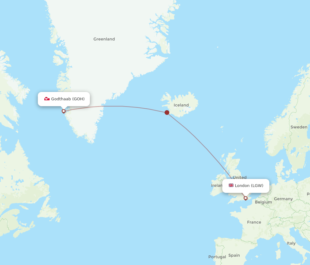 LGW-GOH flight routes