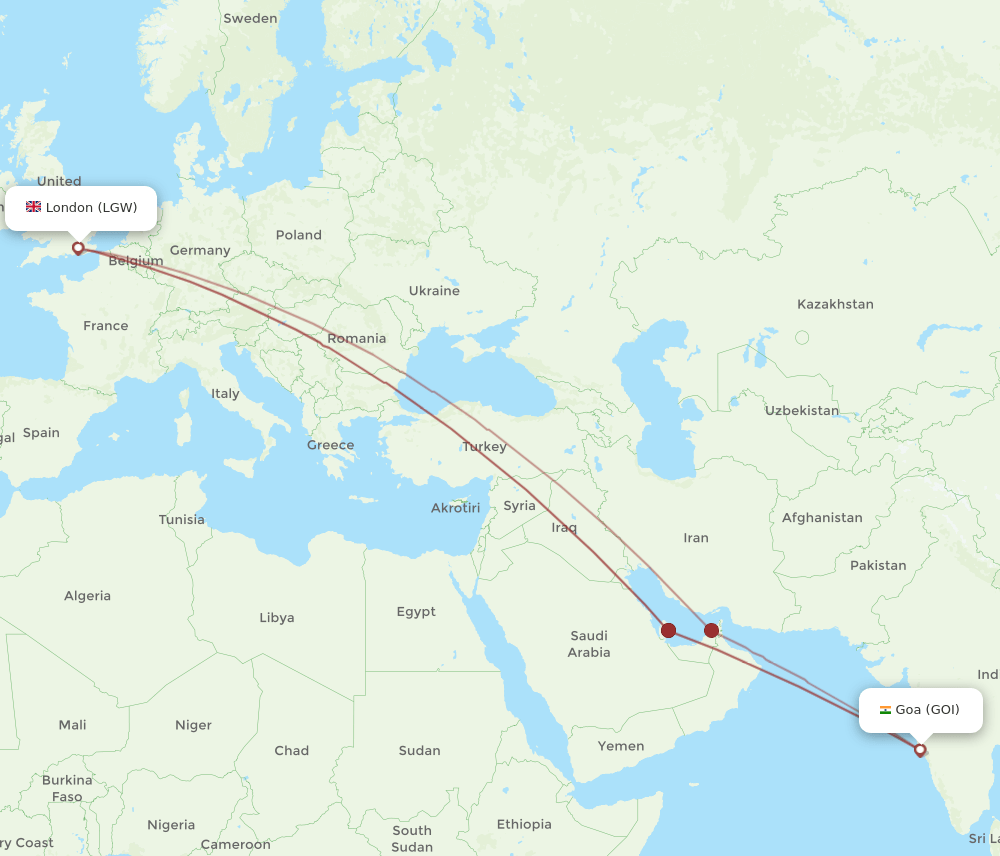 LGW-GOI flight routes