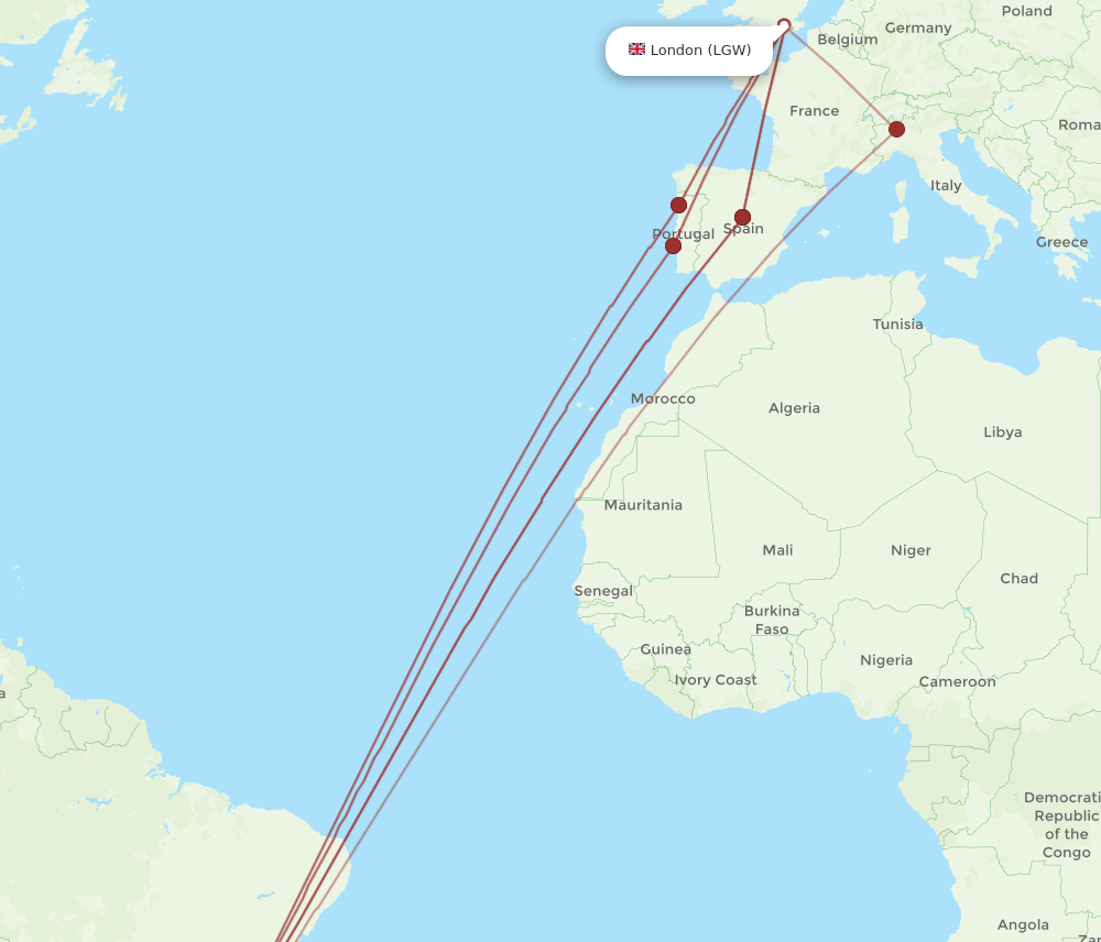 LGW-GRU flight routes
