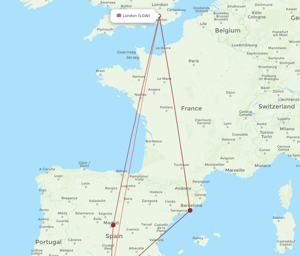 LGW-GRX flight routes