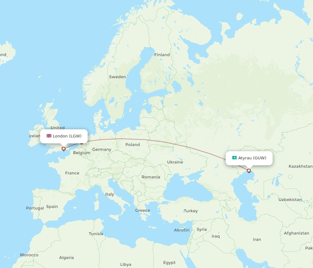 LGW-GUW flight routes