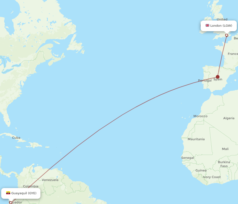 LGW-GYE flight routes