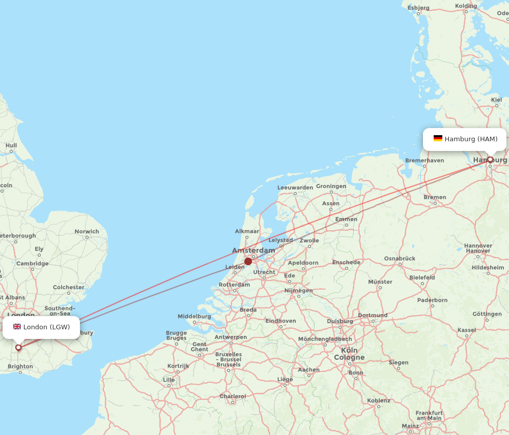 London - Hamburg route map and flight paths