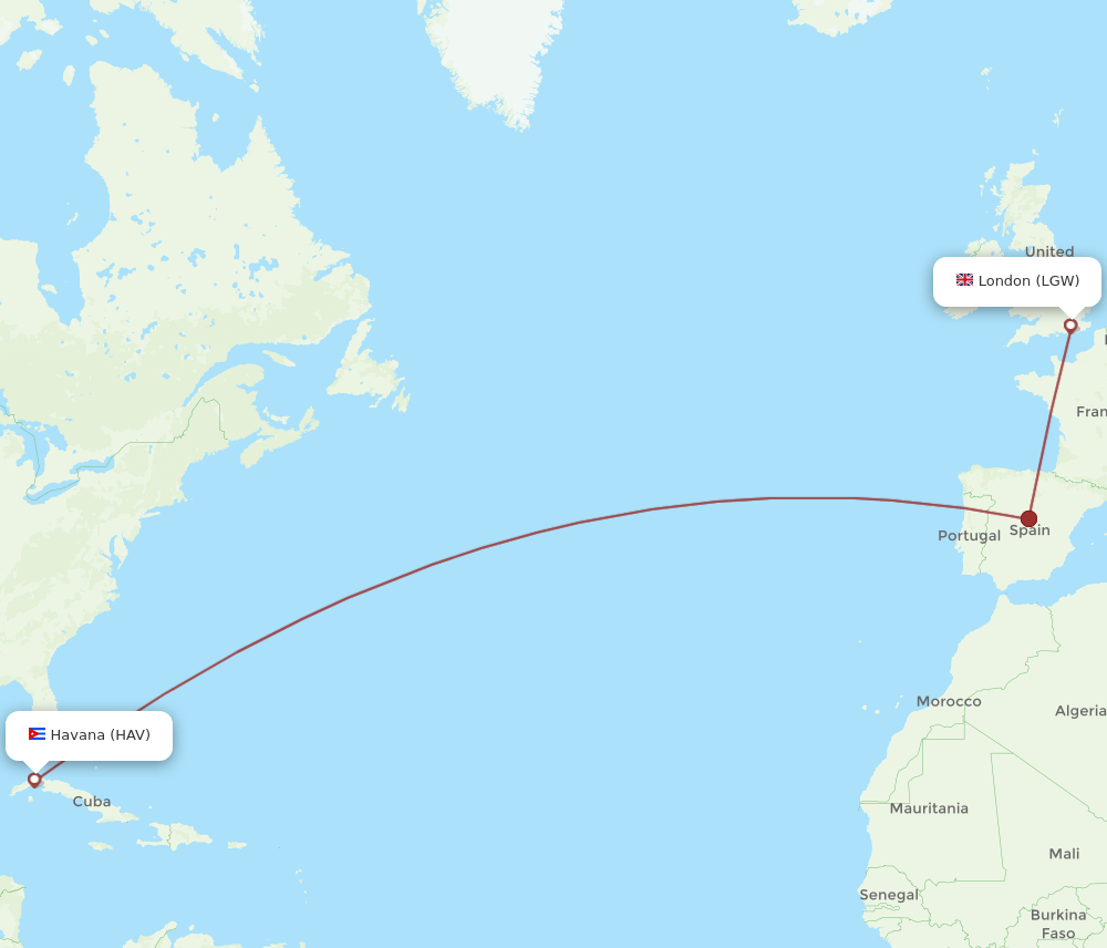 LGW to HAV flights and routes map