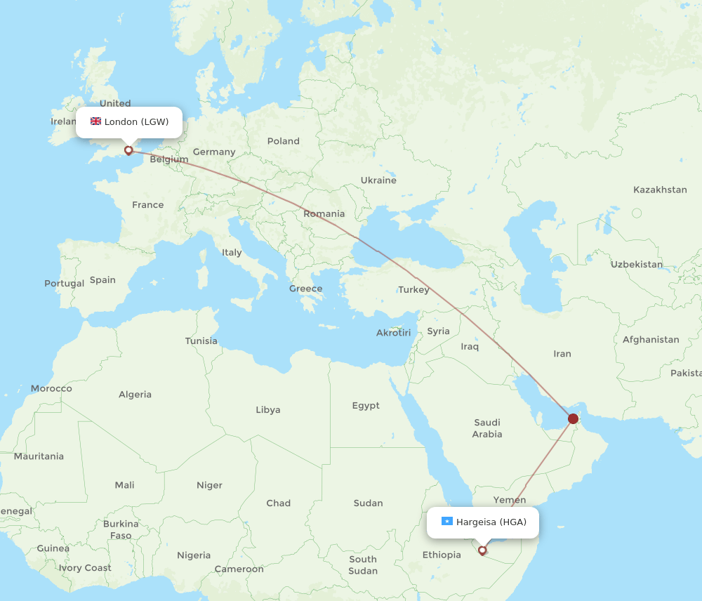 LGW-HGA flight routes
