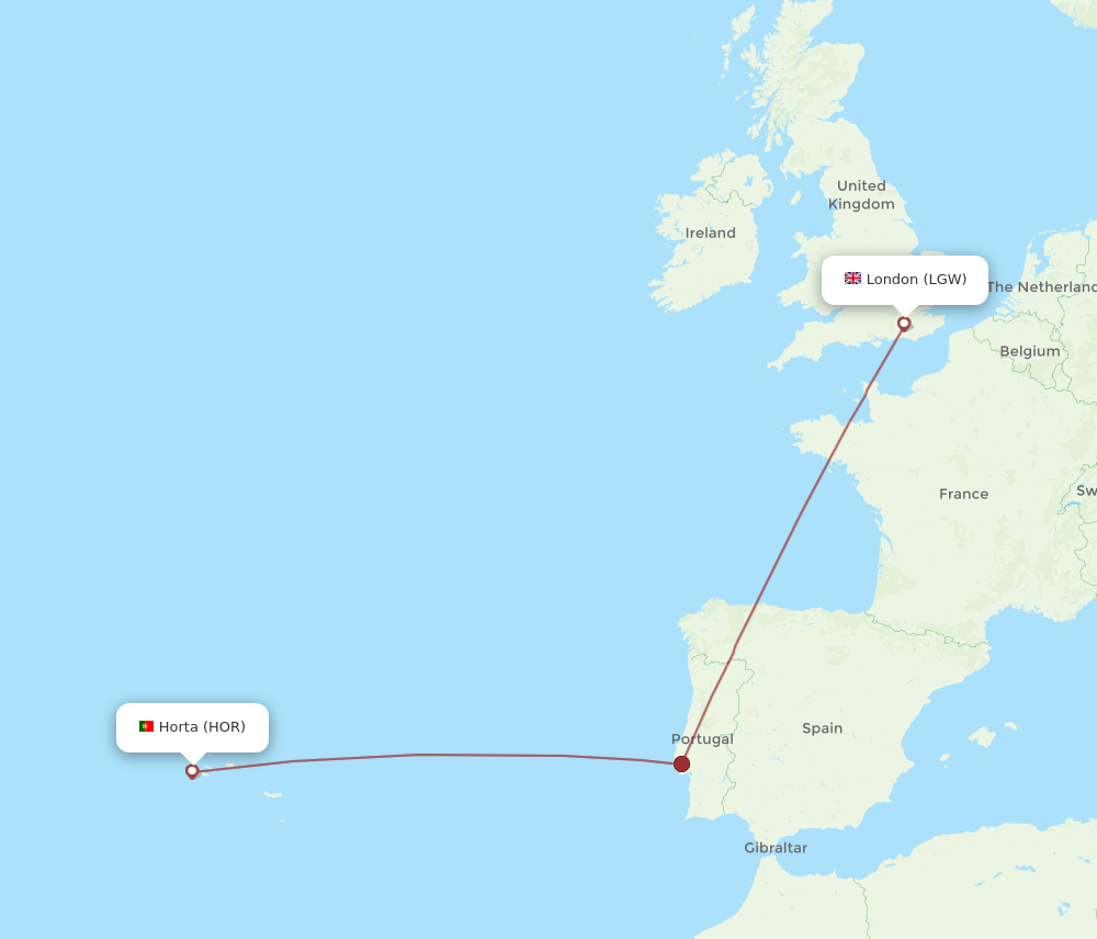 LGW to HOR flights and routes map