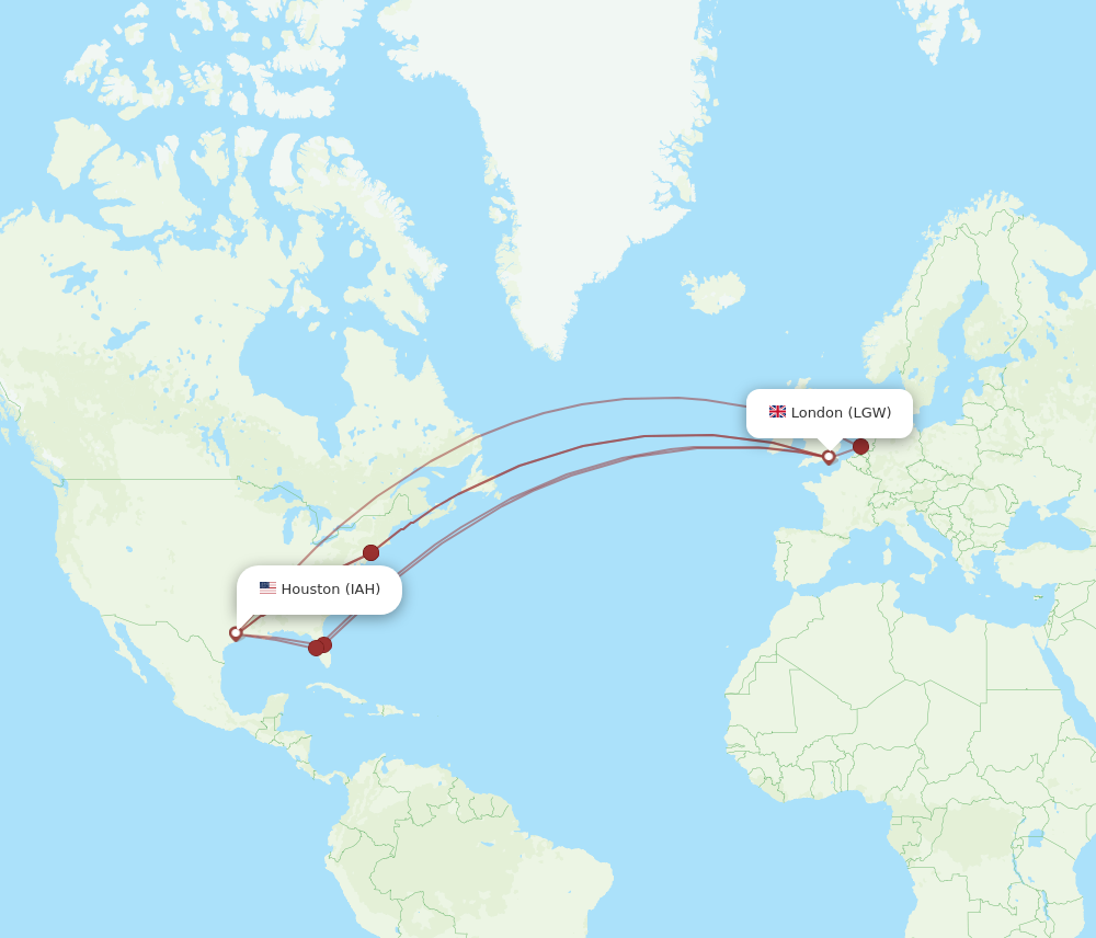LGW to IAH flights and routes map