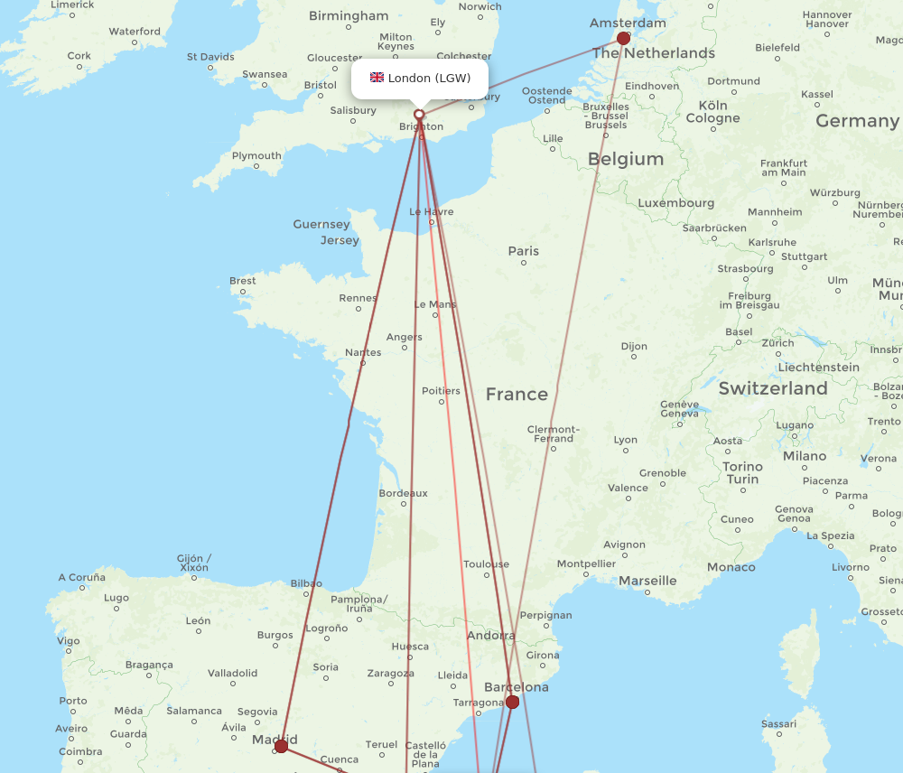 LGW to IBZ flights and routes map