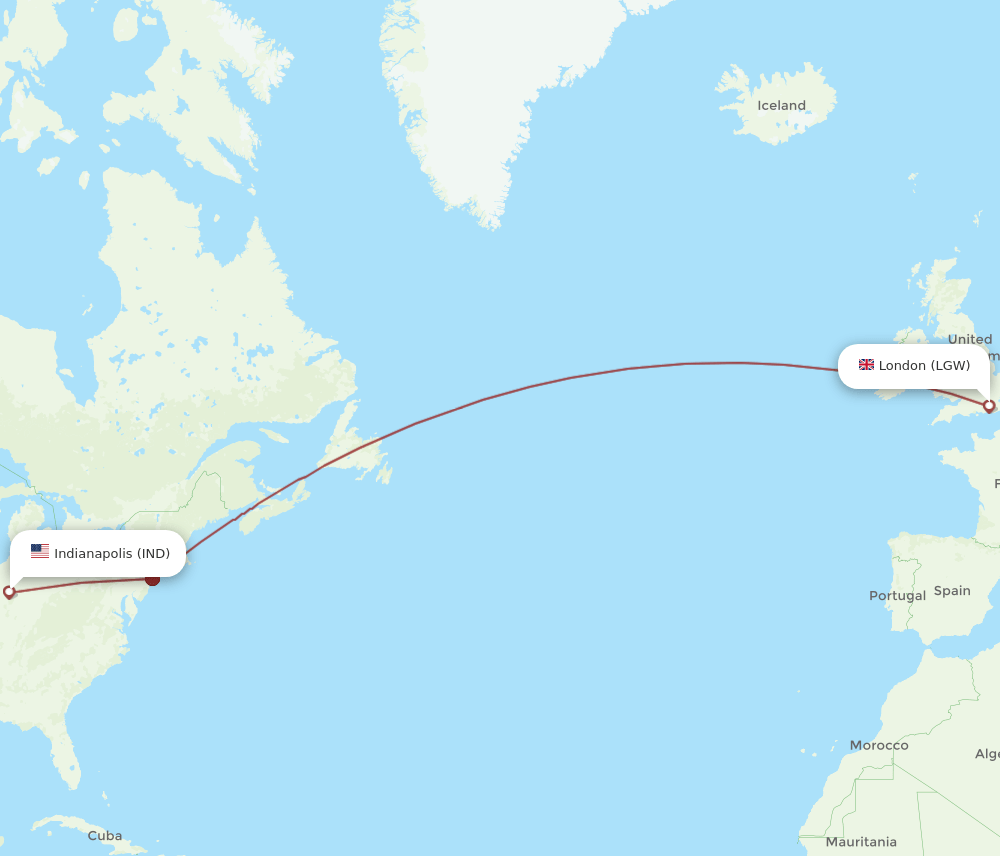 LGW-IND flight routes