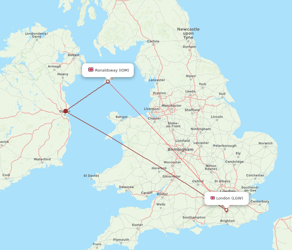 London - Isle Of Man route map and flight paths