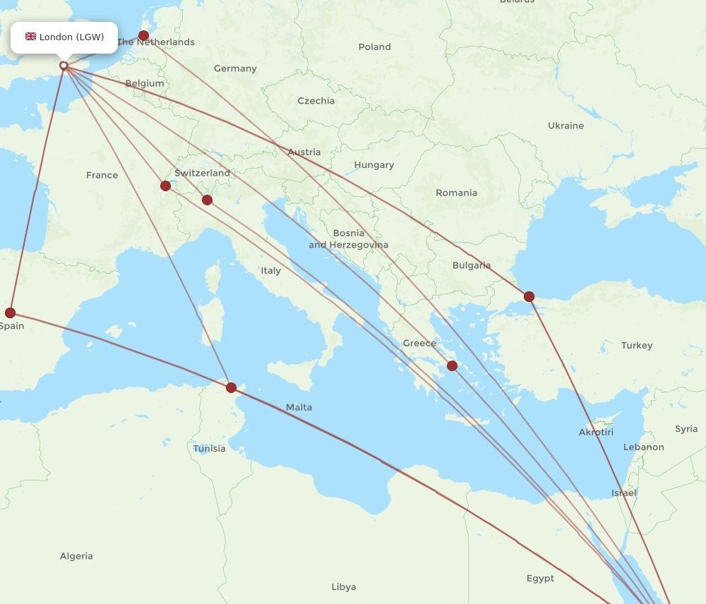 LGW-JED flight routes