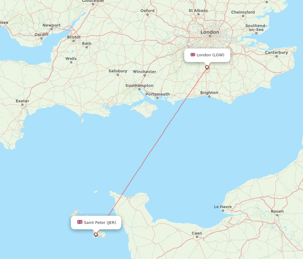 LGW to JER flights and routes map
