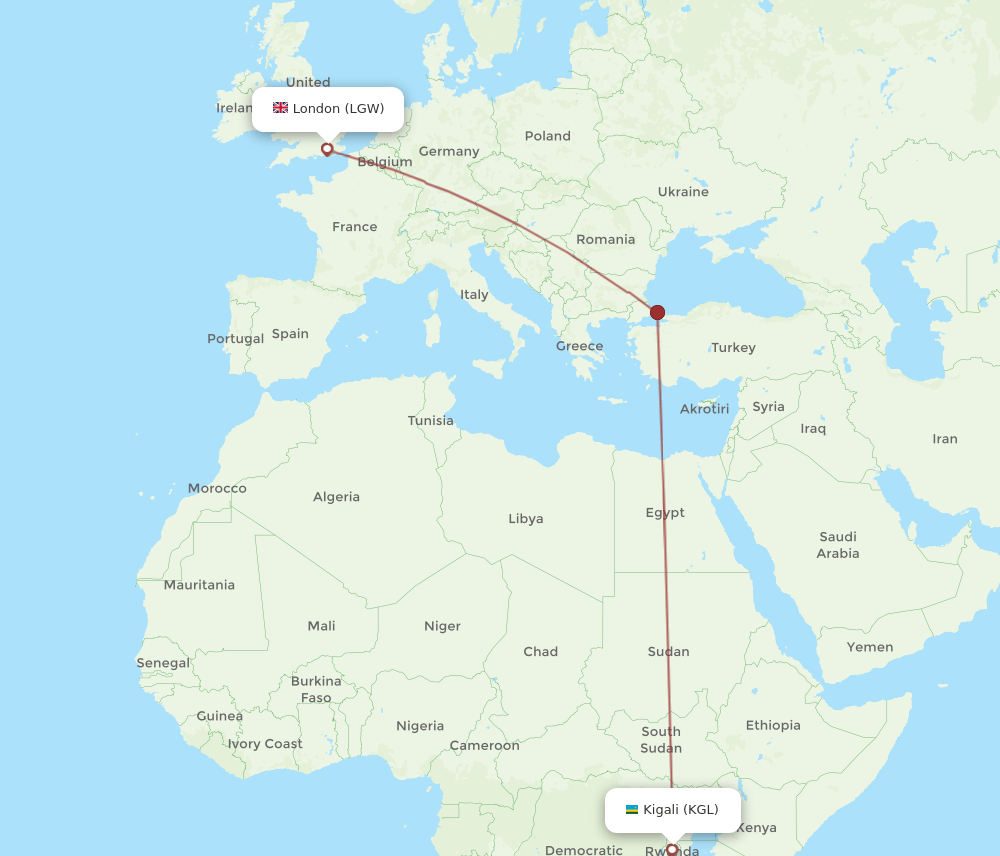 LGW-KGL flight routes