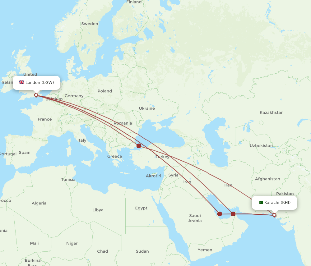 LGW-KHI flight routes