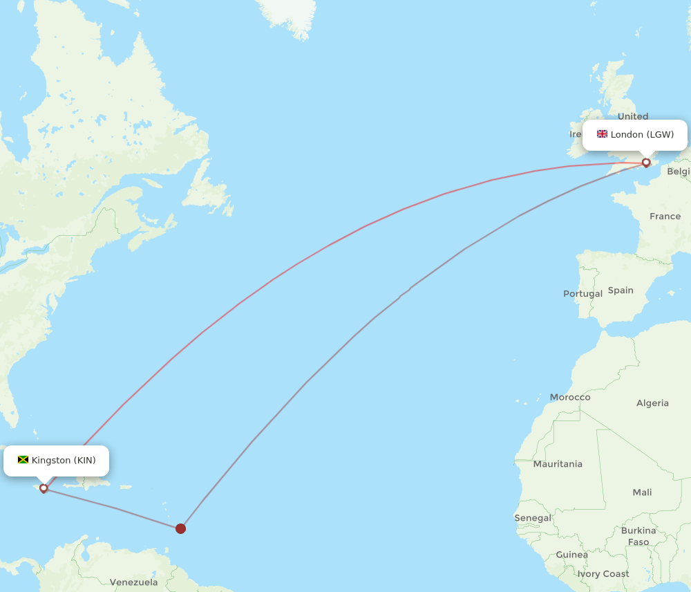 LGW-KIN flight routes