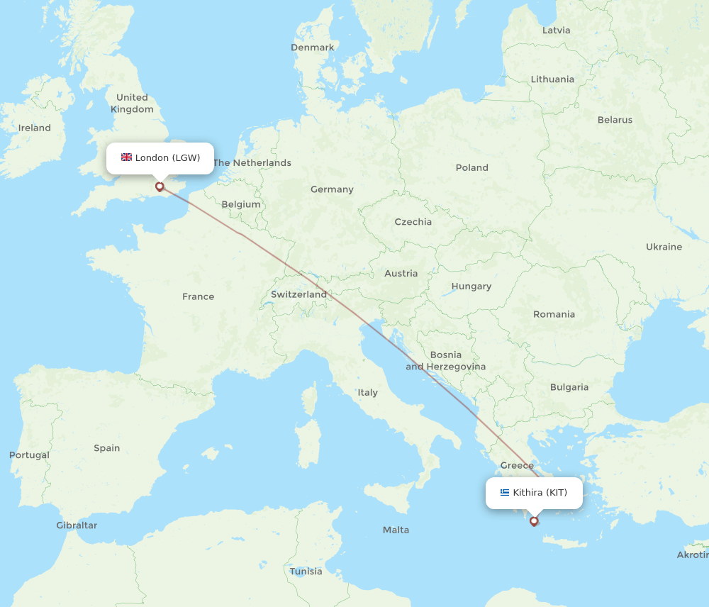 LGW to KIT flights and routes map