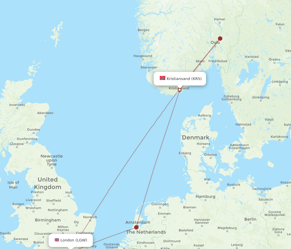 LGW-KRS flight routes