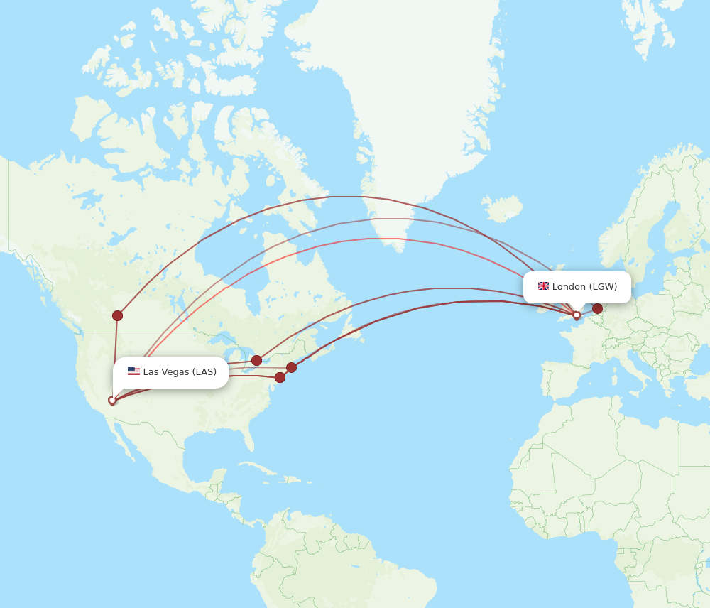 LGW to LAS flights and routes map