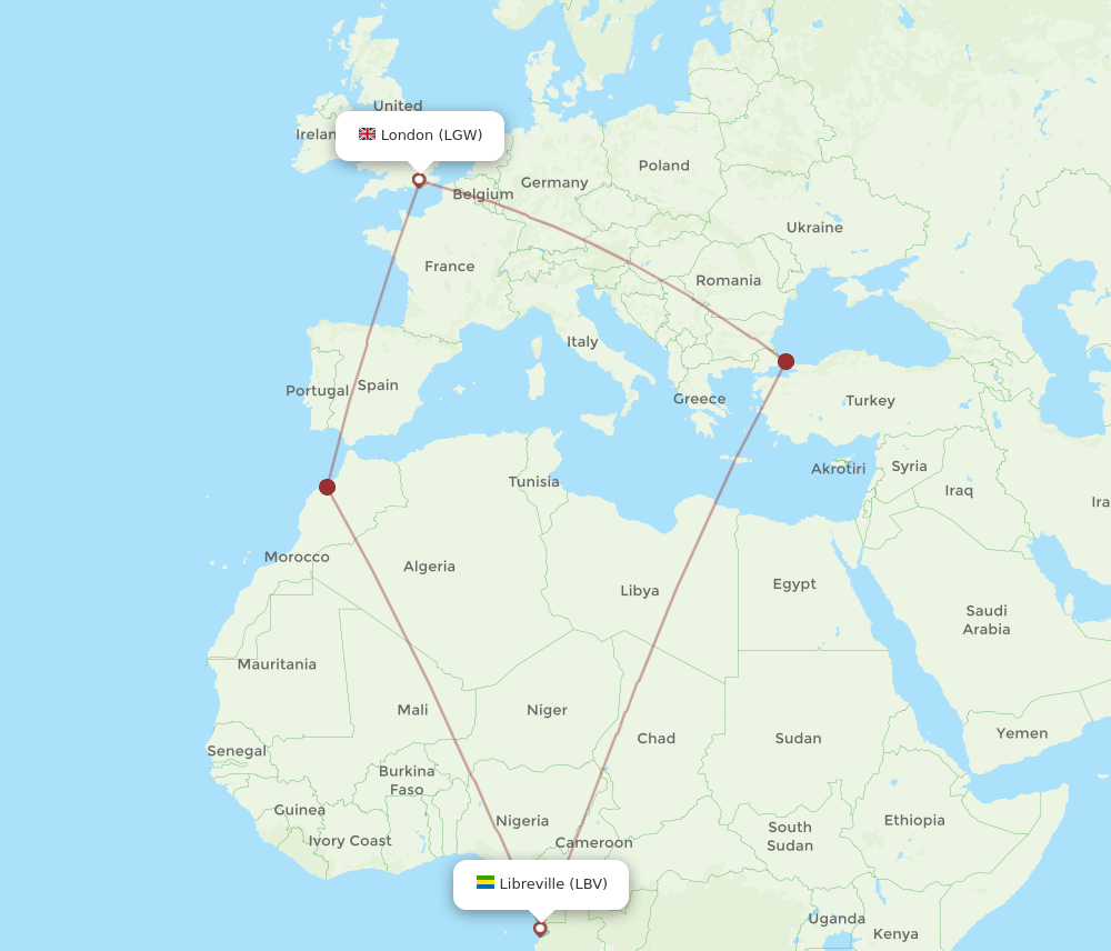 LGW-LBV flight routes